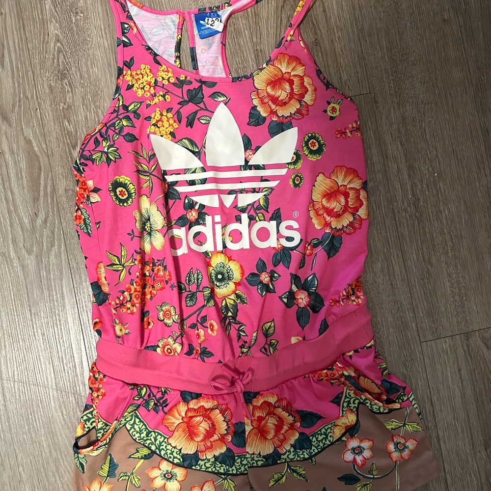 Adidas Pink and Green Floral Top